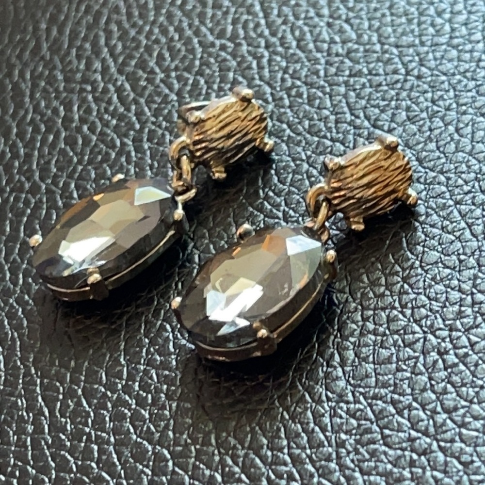 Drop stud dingle earring Black Sapphire oval